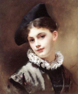 ギュスターヴ・ジャケ Painting - コケティッシュな笑顔の女性の肖像画 ギュスターヴ・ジャン・ジャケ